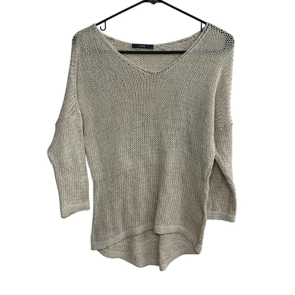 Open Knit Pullover Sweater M‎ Beige Lightweight Coastal Minimalist Layering
